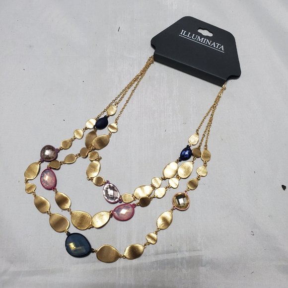 ILLUMINATA 3 strand multi color stone with Lunaria flower gold petals - Picture 3 of 7